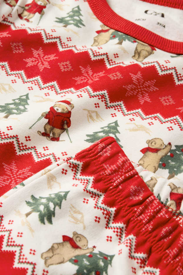 Unisex - Mini Me - Kinder-Weihnachts-Pyjama - 2 teilig - gemustert - weiss / rot