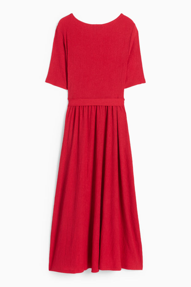 Damen - Fit & Flare Kleid mit Gürtel - strukturiert - rot