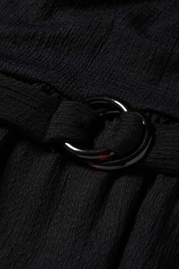 Donna - Vestito fit & flare con cintura - tessuto tramato - nero