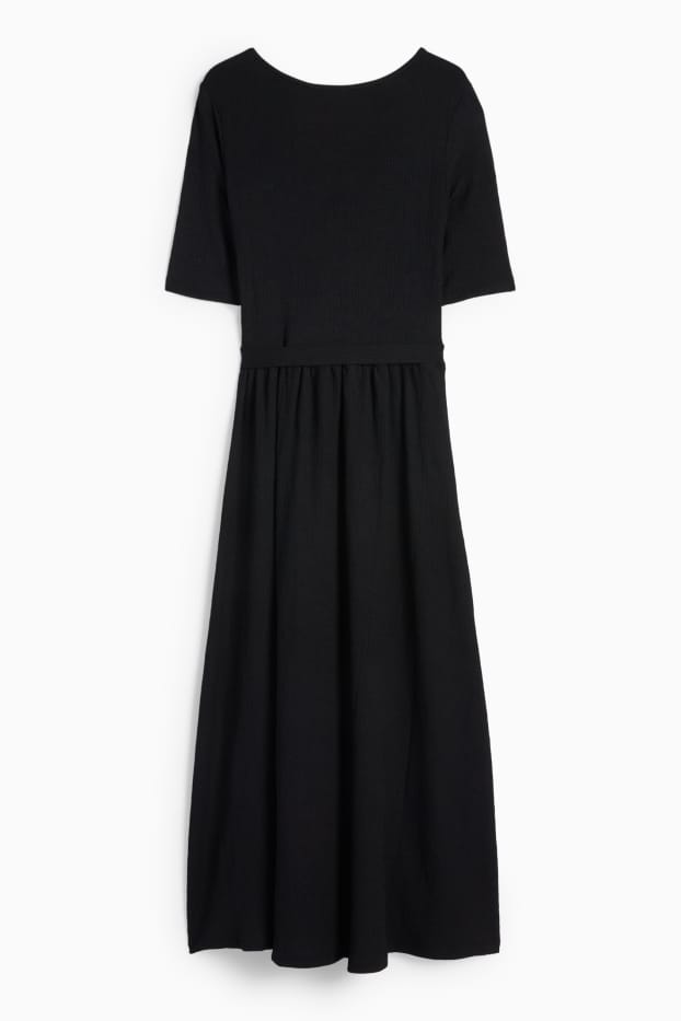 Donna - Vestito fit & flare con cintura - tessuto tramato - nero
