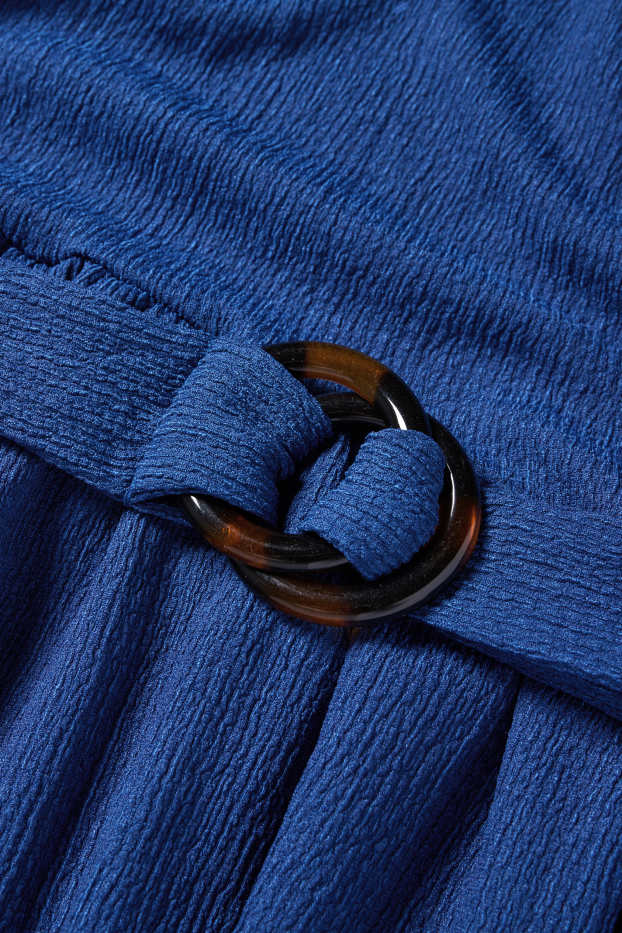Femmes - Robe fit & flare à ceinture - texturée - bleu foncé