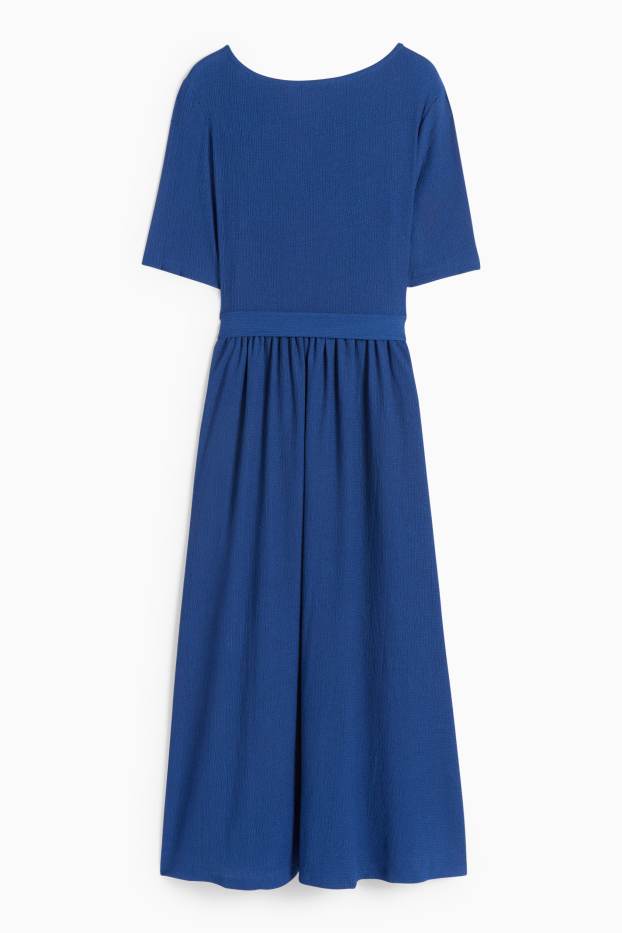 Femmes - Robe fit & flare à ceinture - texturée - bleu foncé