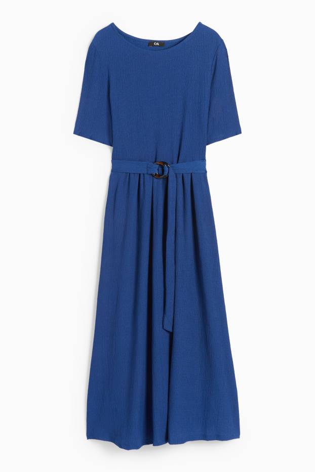 Femmes - Robe fit & flare à ceinture - texturée - bleu foncé