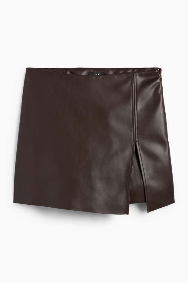 Femmes - Jupe short - matière synthétique - marron foncé