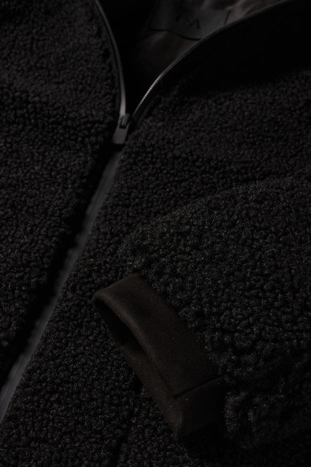 Donna - Cappotto in peluche con cappuccio - nero