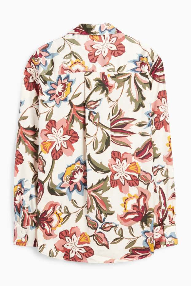 Donna - Blusa di raso - a fiori - bianco crema