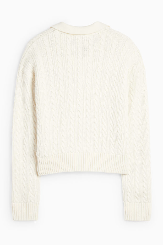 Bambine - Orsacchiotto- maglione - motivo a treccia - bianco crema