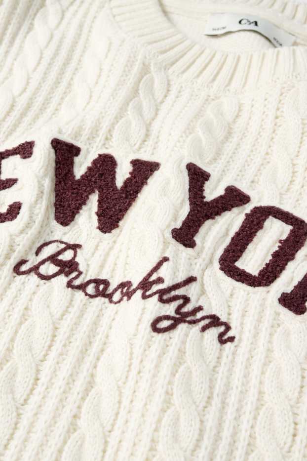 Bambine - New York - maglione - motivo a treccia - bianco crema