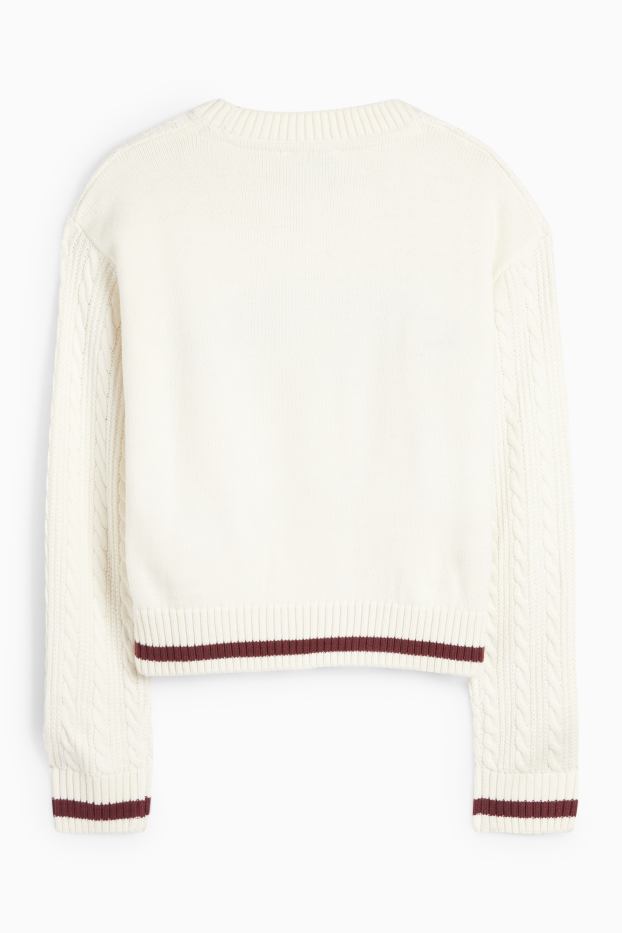 Bambine - New York - maglione - motivo a treccia - bianco crema