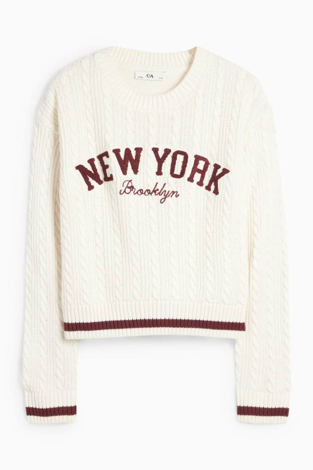 Bambine - New York - maglione - motivo a treccia - bianco crema