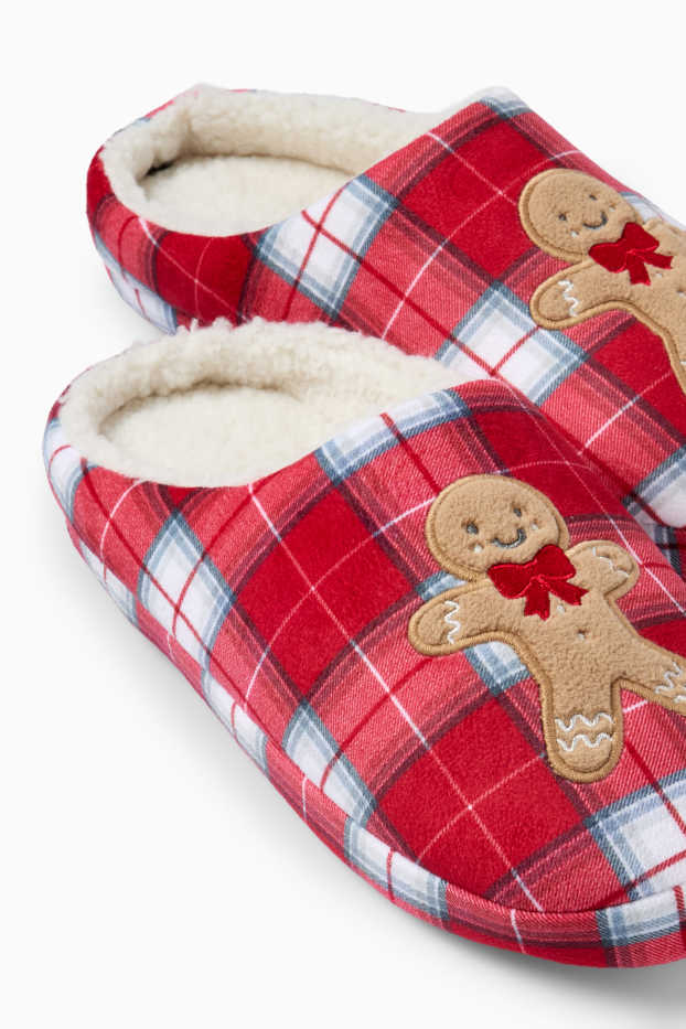 Dames - Mini Me - damespantoffels voor de kerst - taaitaaipop - geruit - rood
