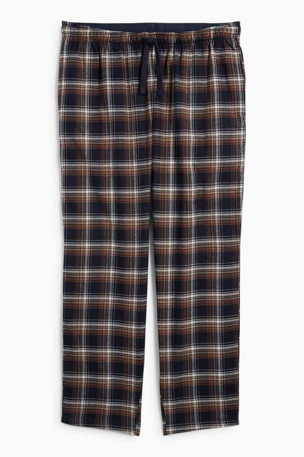 Hommes - Bas de pyjama en flanelle - à carreaux - marron / bleu foncé