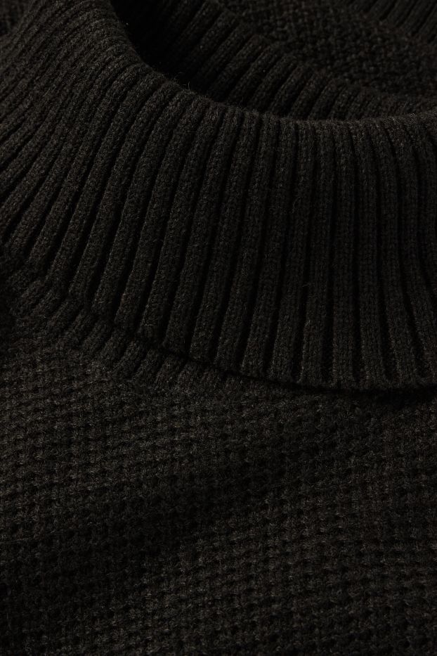 Men - Turtleneck jumper - textured - black