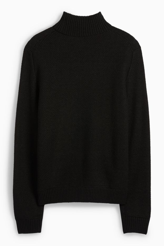 Men - Turtleneck jumper - textured - black