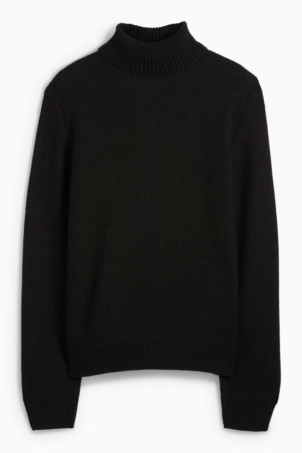 Men - Turtleneck jumper - textured - black