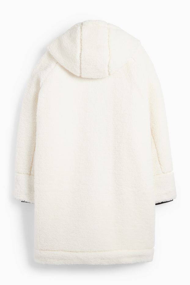 Donna - Cappotto in peluche con cappuccio - bianco crema