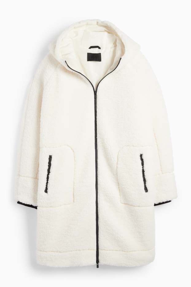 Donna - Cappotto in peluche con cappuccio - bianco crema