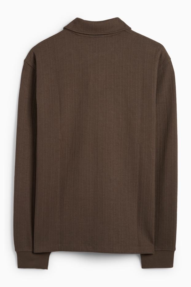 Hombre - Polo - relaxed fit - con textura - marrón oscuro