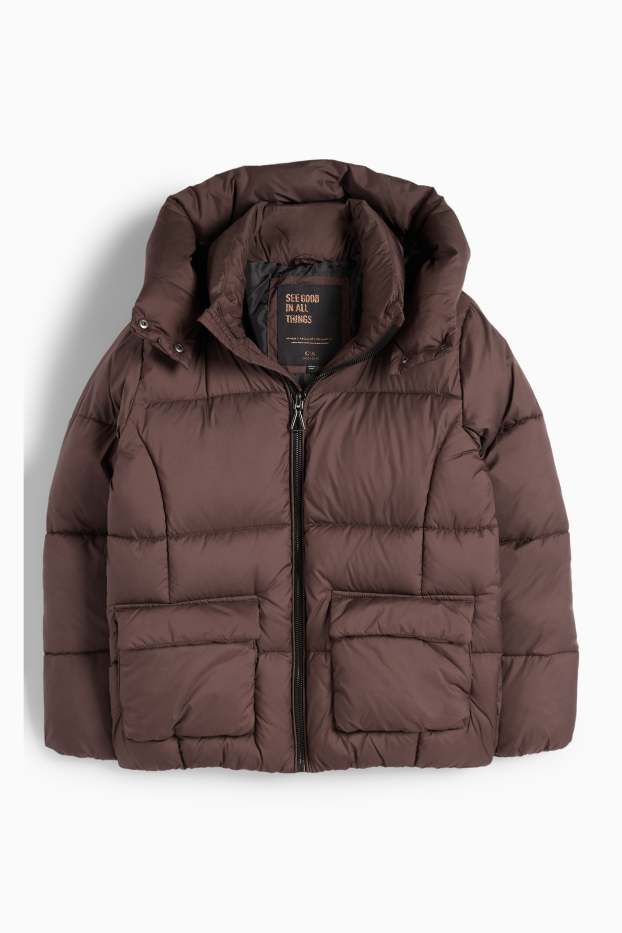 Kinder Mädchen - Steppjacke mit Kapuze - dunkelbraun