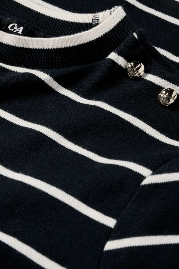 Women - Fine knit jumper - striped - dark blue