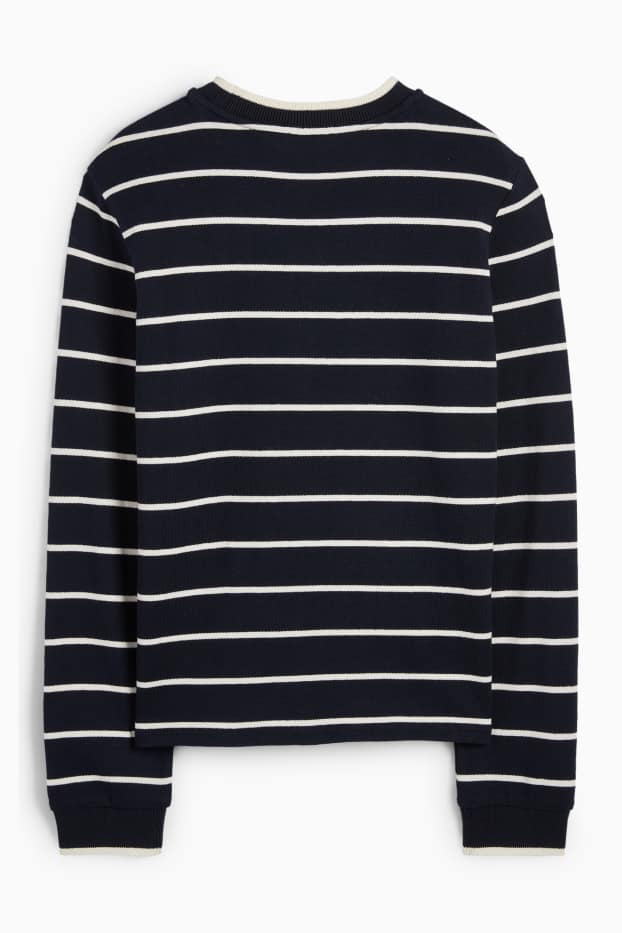 Women - Fine knit jumper - striped - dark blue