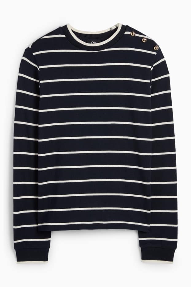 Women - Fine knit jumper - striped - dark blue