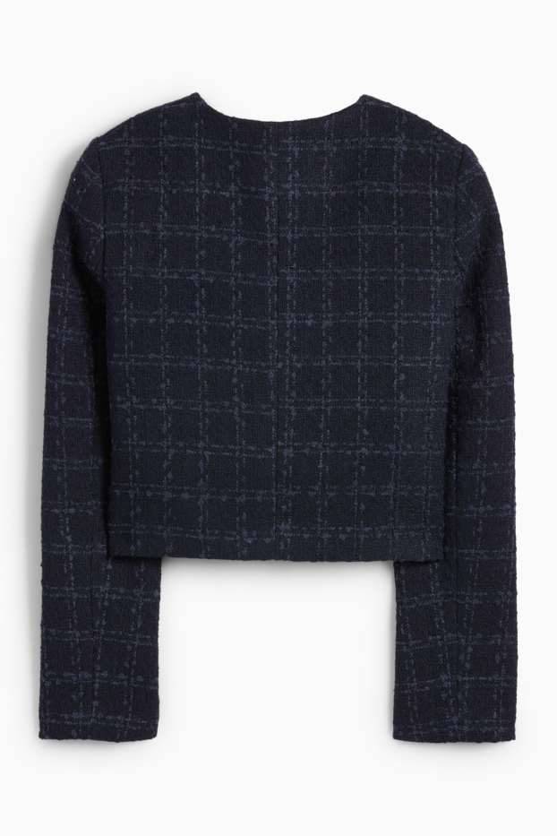 Damen - Crop Bouclé-Blazer - Regular Fit - kariert - dunkelblau