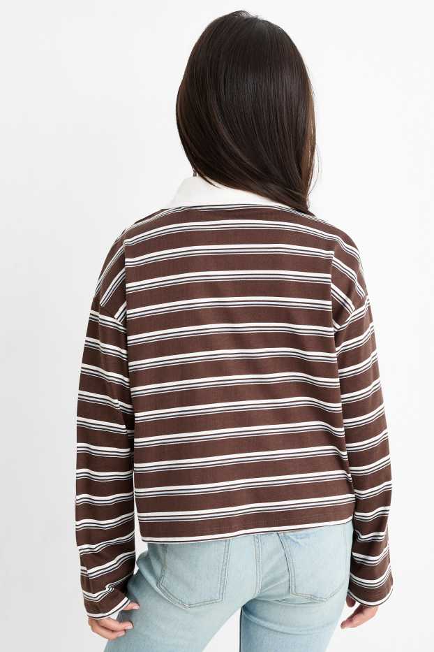 Children Girls - Teddy bear - polo shirt - striped - dark brown