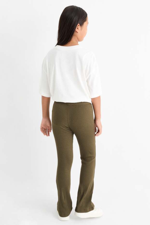 Kinder Mädchen - Multipack 2er - Flared Leggings - gerippt - dunkelgrün / schwarz