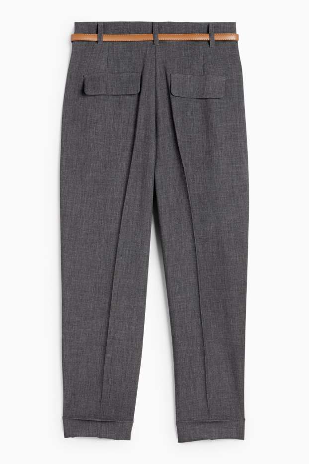 Damen - Stoffhose mit Gürtel - High Waist - Barrel Leg - dunkelgrau