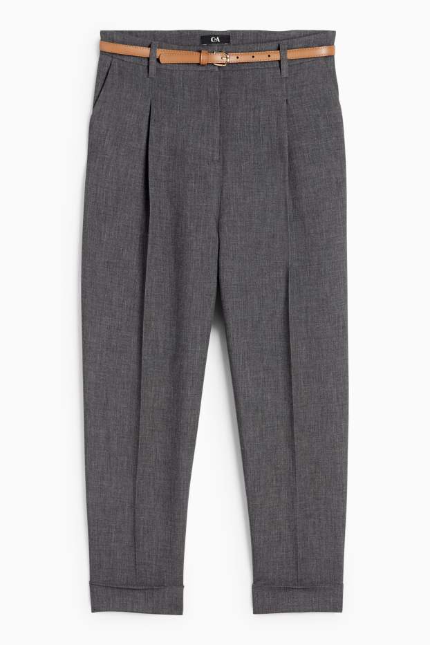 Damen - Stoffhose mit Gürtel - High Waist - Barrel Leg - dunkelgrau