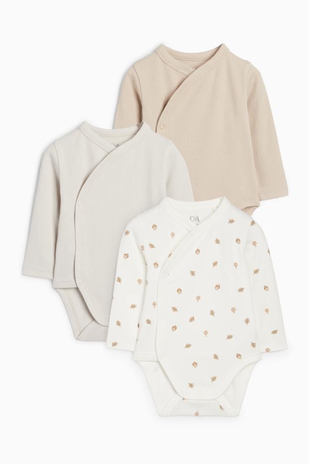 Unisex - Multipack 3er - Wald - Baby-Wickelbody - beige