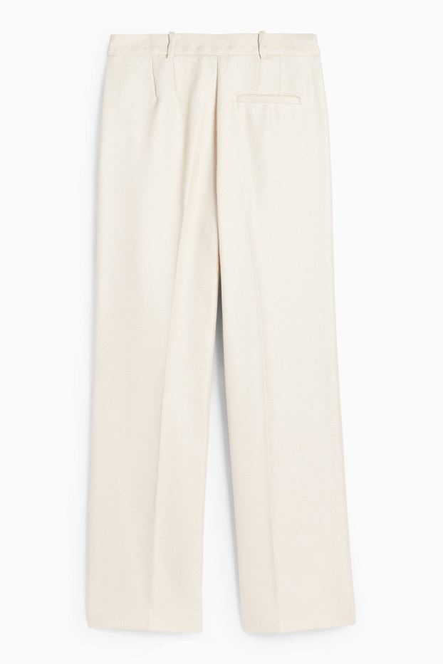 Donna - Pantaloni business - vita alta - relaxed fit - tessuto tramato - beige chiaro