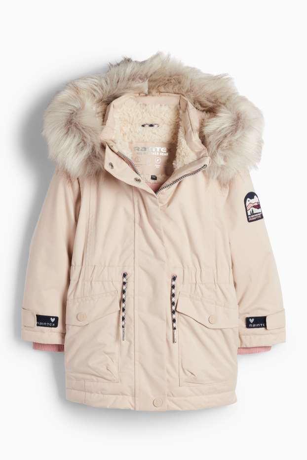 Enfants filles - Manteau de pluie à capuche - rembourré - imperméable - rose clair