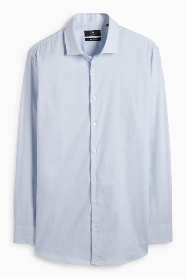 Herren - Businesshemd - Slim Fit - Cutaway - kariert - hellblau