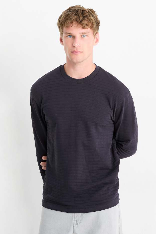 Uomo - Maglia a maniche lunghe - a righe - tessuto tramato - blu scuro