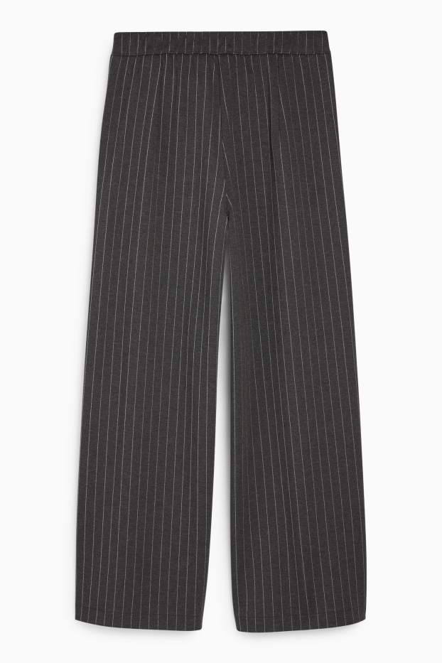 Femei - Pantaloni din jerseu cu curea - talie înaltă - wide leg - gri închis