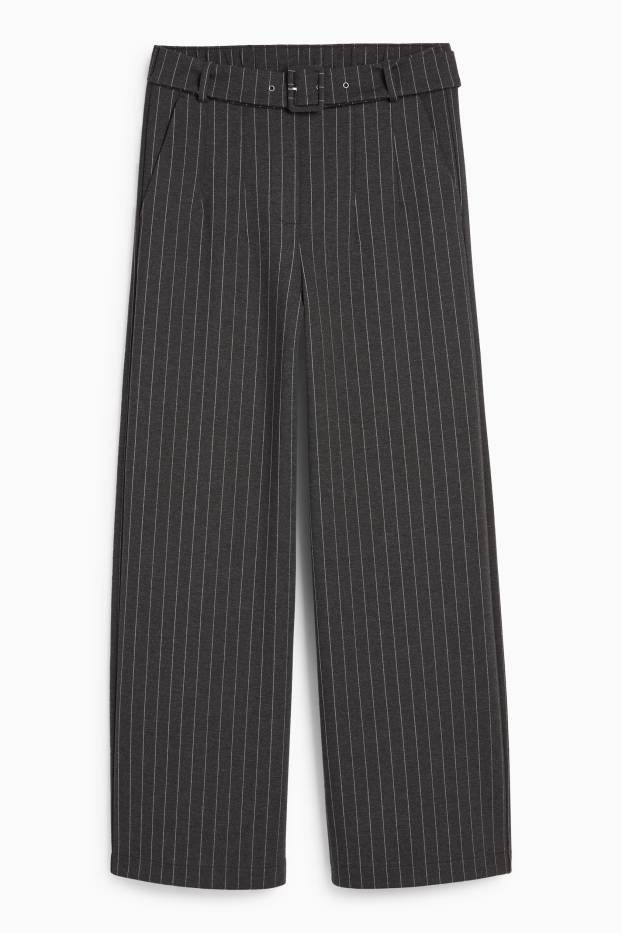 Femei - Pantaloni din jerseu cu curea - talie înaltă - wide leg - gri închis