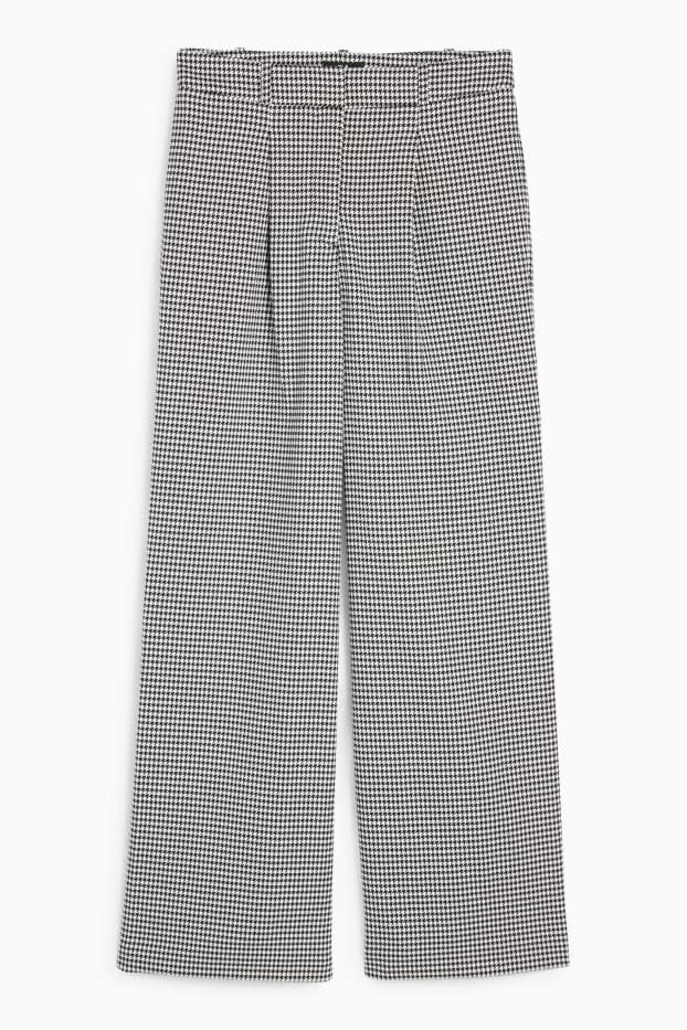Damen - Business-Hose - High Waist - Loose Fit - kariert - schwarz / weiß