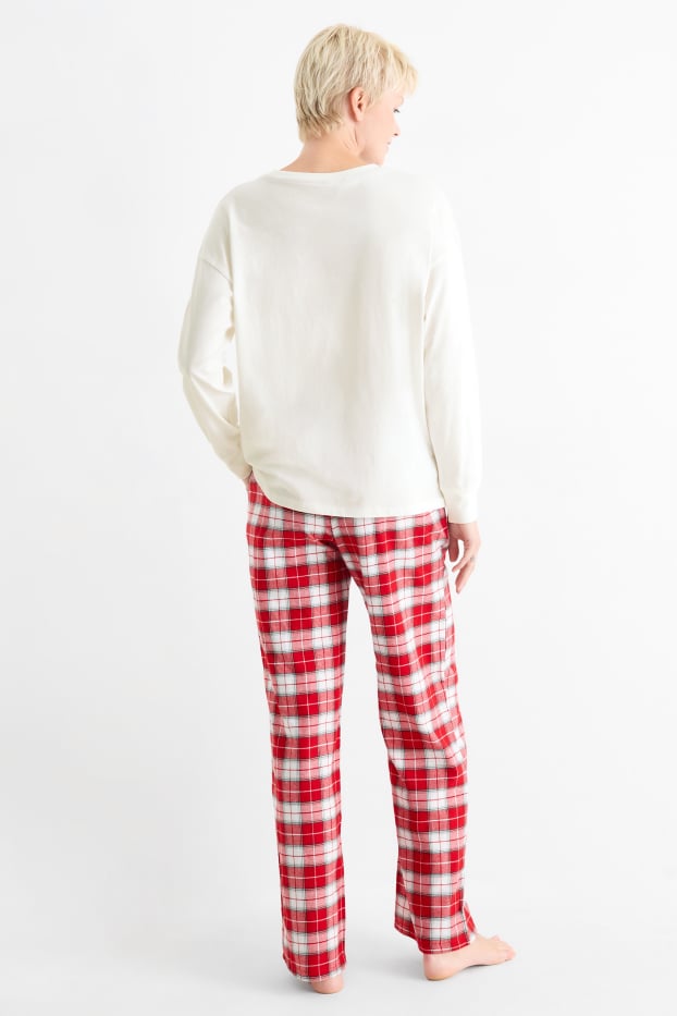Damen - Mini Me - Damen-Weihnachts-Pyjama mit Flanellhose - weiss / rot