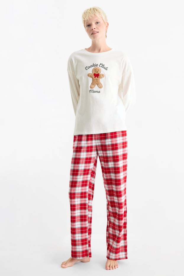 Damen - Mini Me - Damen-Weihnachts-Pyjama mit Flanellhose - weiss / rot
