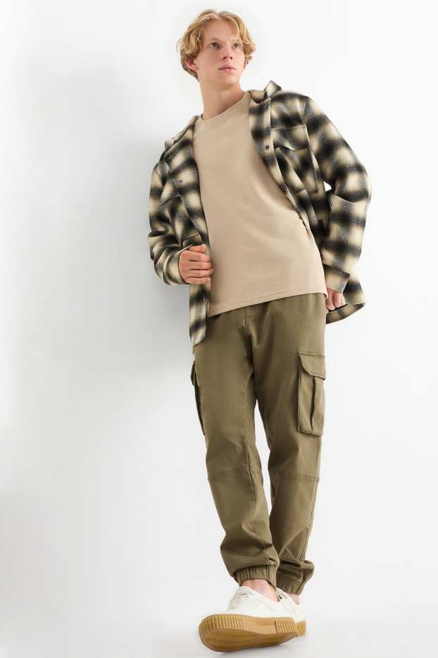Pánské - Cargo kalhoty - tapered fit - LYCRA® - zelená