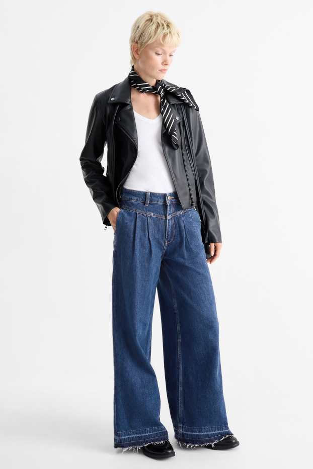 Women - Wide leg jeans - mid-rise waist - blue denim