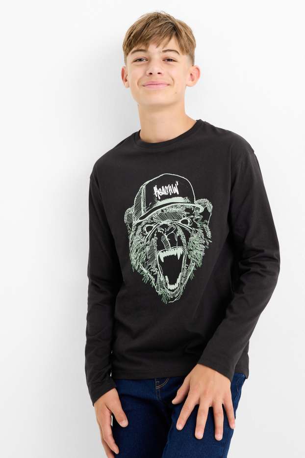 Copii - Băieți - Urs - tricou cu mânecă lungă - negru