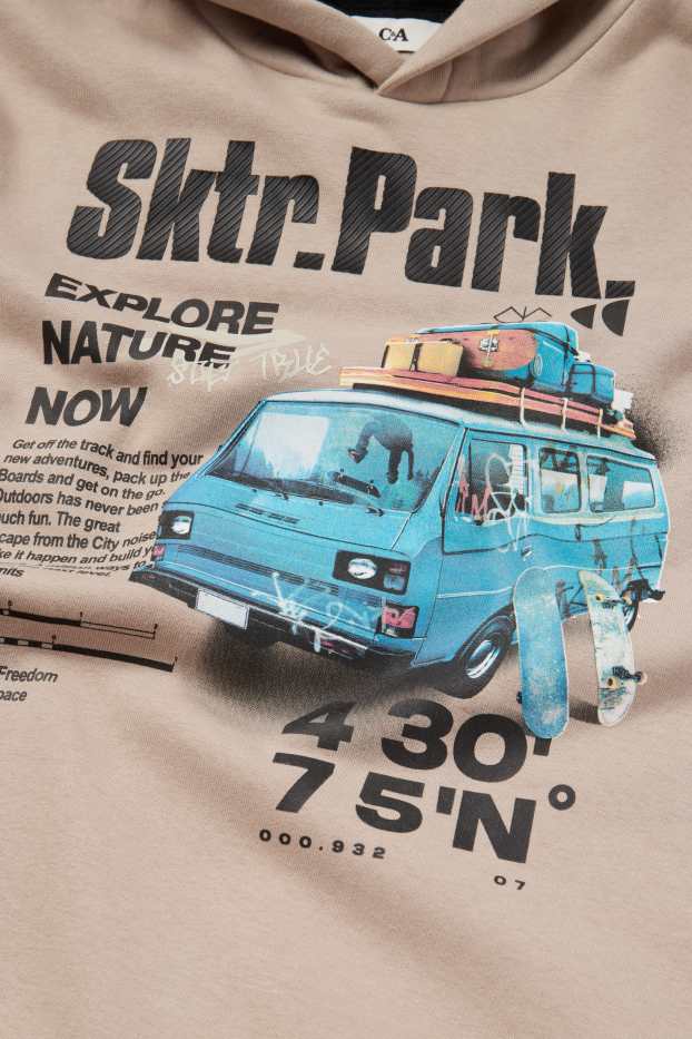 Kinder Buben - Skateboard und Camper - Hoodie - beige