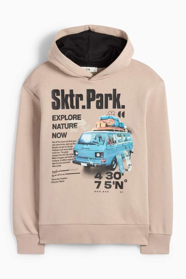 Kinder Buben - Skateboard und Camper - Hoodie - beige