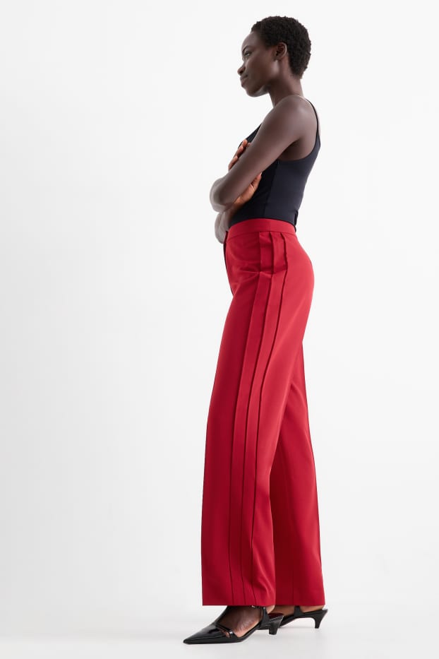 Women - Business trousers - mid-rise waist - regular fit - dark red