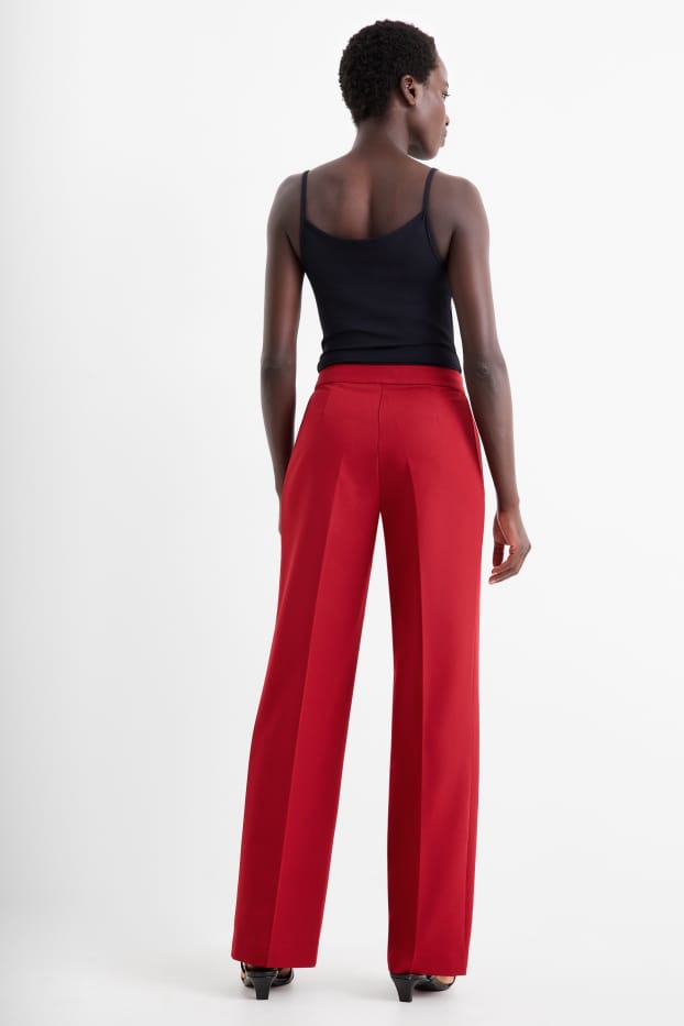 Women - Business trousers - mid-rise waist - regular fit - dark red