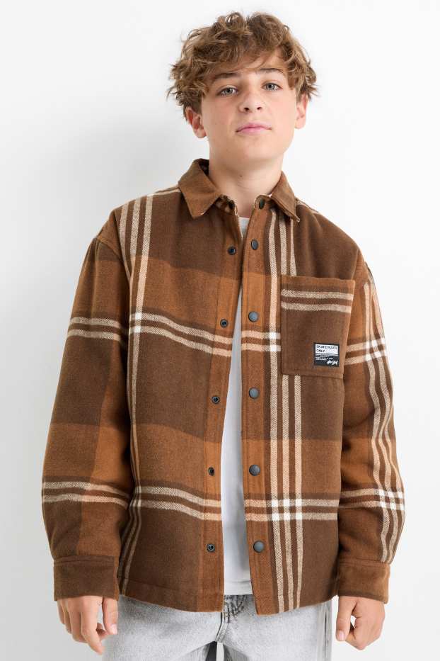 Enfants garçons - Veste-chemise en flanelle - doublée - à carreaux - marron