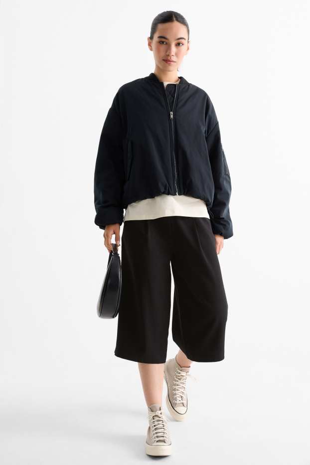 Women - Culottes - mid-rise waist - relaxed fit - black